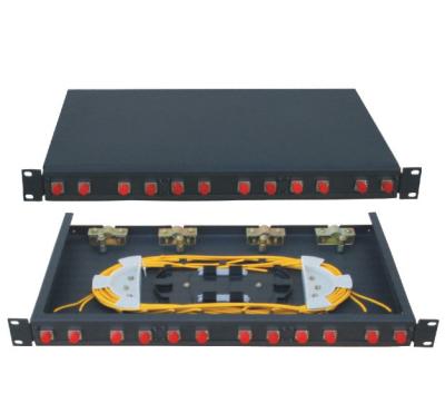 China Fixed type Rack Mounted terminal box FC connector  12 ports  Fiber Optic Patch Panel 24 fiber black cold-rolling sheet for sale