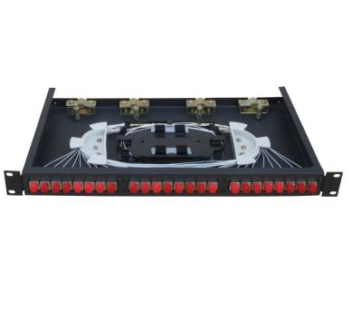 China 24 fibers Rack-Mount Fiber Optic Terminal Box optical patch panel Cold rolled steel sheet in black color for sale
