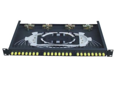 China ST adapter face plate 24 fibers Rack-Mounted Fiber Optic Terminal Box black cold-rolling steel sheet for sale