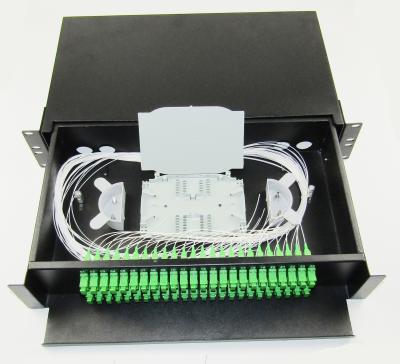 China Deslizando a gaveta datilografe a caixa terminal o painel de remendo 48ports de uma fibra ótica de 19 polegadas adaptador de laminação preto da chapa de aço SC/APC à venda