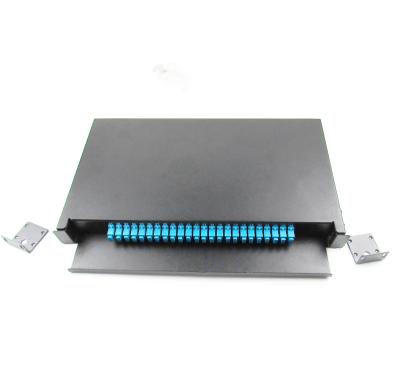 China 19'' Standard Structure terminal box SC adapter drawer type Fiber Optic Patch panel black color for sale