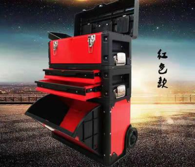 China Red Color Wheel Trolley Tool Box With Three Drawers, Customized Cheap Price Tool Box For Hardware for sale