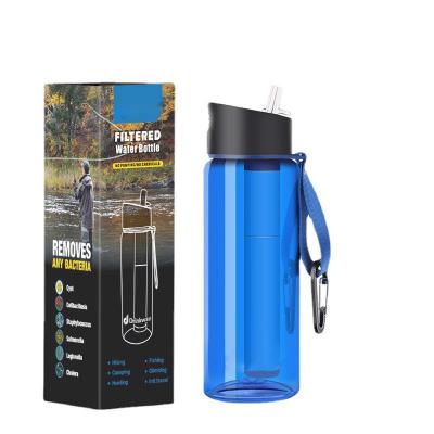 China 770ml Water Filter Bottle Outdoor Drinking Tritan kettle For Hiking Camping Survival Emergency for sale