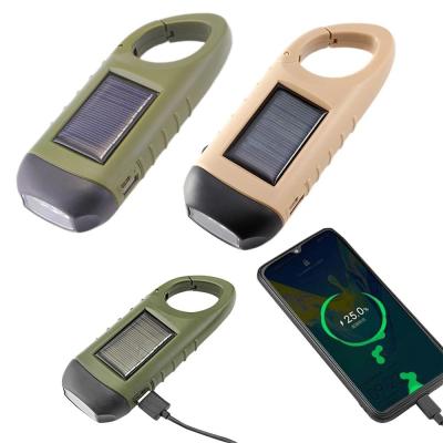 China LED Solar Powered Flashlight USB Charging Hand Crank Dynamo Flashlight Survival Gear Fishing Flashlight Clip for Outdoor for sale