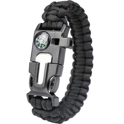 China 5 in 1 MultI-function Paracord Survival Bracelet Flint Steel Fire Starter Kit Whistle Compass for sale