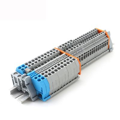 China Din Rail Grouding Earth Screwless Spring Crimping Terminal Blocks Two Color Replacement for sale
