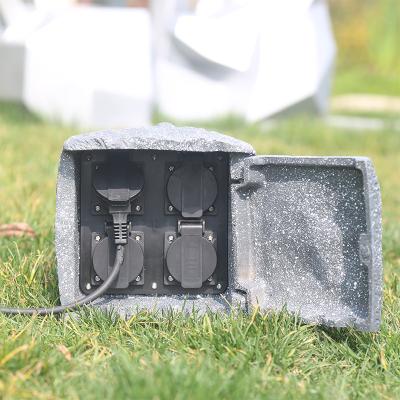 China Outdoor Garden Electrical Power Outlet Socket Box Resin Enclosure Waterproof Stone-looking for sale