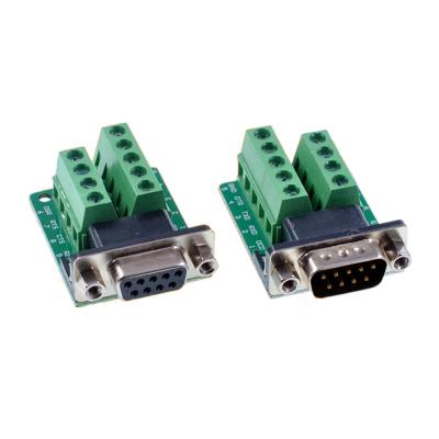 China DB9 D Sub 9 Pin Female Male RS232 Serial Adapter to Screw Terminal Blocks Breakout Board Without Cover for sale