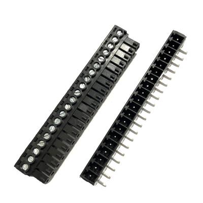 China 3.81mm Pitch PCB Pluggable Screw Terminal Blocks Plug + Right Angle Pin Header Black for sale