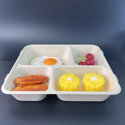 China Disposable Custom Compostable Disposable Dishware Biodegradable 4 Compartment Trays Shake Trays Serving for sale