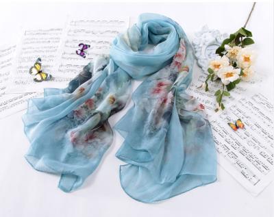 Китай Шарфы шеи в стиле фанк голубых флористических дам Silk, статические упорные Silk шифоновые шарфы продается