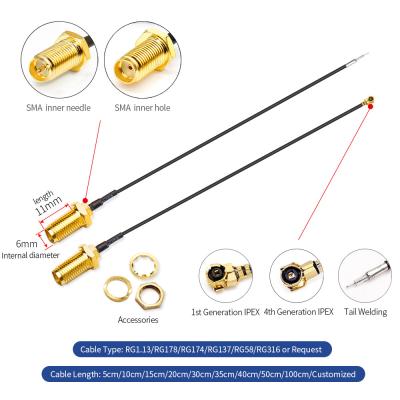 China Wifi Sma Female Crimp Jack Antenna Straight Rf Connector 1.13 Line Ipex Micro Coaxial Adapter Line for sale