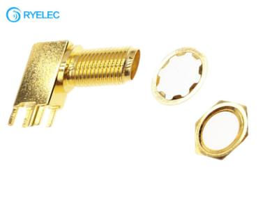 China 50 ohm rf  gold plated SMA female right angle board mount pcb antenna connector for sale