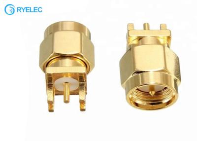 China PCB Edge Mount RF Antenna Connector With Plated Nickel Straight SMA Male Plug for sale