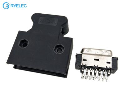 China 26 Pin SCSI Solder Type Buckle Latch Straight Male Connector With Plastic Hood for sale