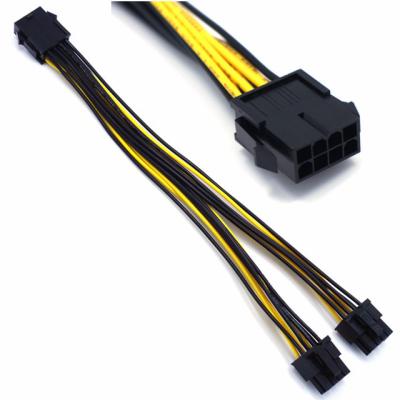 China 20cm 8p To Dual 8p Pcie Extender Cable  yellow black color for sale