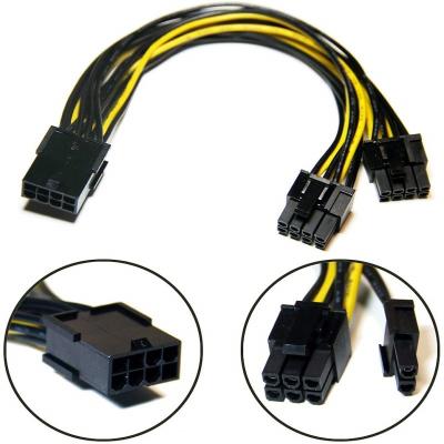 China Pcie 8pin Female To Dual PciE 6 2pin Male Vga Splitter Power Converter Cable 18awg 20cm For Graphics Gpu Video Card for sale