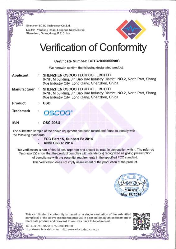 FCC - Shenzhen Oscoo Tech Co., Limited