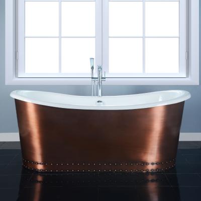 China NH-1022-1 Freestanding Antique Cast Iron Bathtub Enameled Iron Bathtub With Copper Skirt for sale