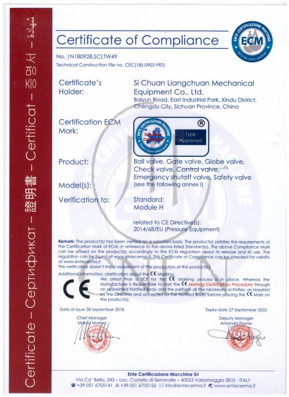 Certificate of Compliance - SiChuan Liangchuan Mechanical Equipment Co.,Ltd
