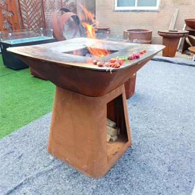 China Rusty Red Corten Steel BBQ Grill Barbecue Fire Pit D1000mm Wood Fuel for sale