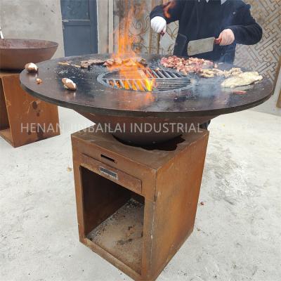 China D1000mm Rusty red Corten Steel BBQ Grill Metal Barbecue Grill Outdoor Fireplace for sale