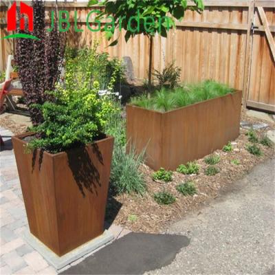 China 1/6 Outdoor Flower Pot Corten Steel Cube Planter Box 2mm Thickness High Strength for sale