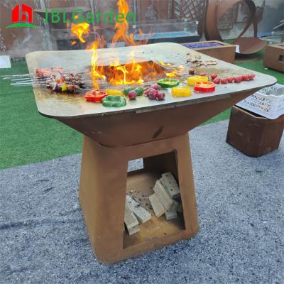 China Outdoor Large Type Rusty Corten Metal Barbecue Grill Camping Oven for sale