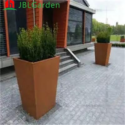 China Customized Garden Rectangular Metal Flower Pot Corten Steel Planter Pots for sale