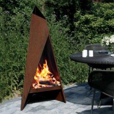 China Manual Ignition Wood/Gas Steel Fireplace Burner Garden Decor Corten Steel Fire Chimenea for sale