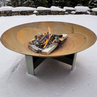 China Manual Ignition Steel Fire Pits With Wooden Box Low Outdoor Wood Burning Fire Pit for sale