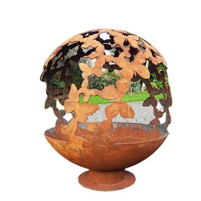 Китай Кортен Стальная сфера Внешний деревянный Огненный ям сад лазерный резный огненный шар продается
