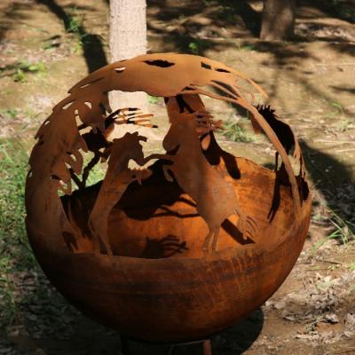 China 600mm Corten de aço redondo fogo exterior esfera de fogo de bola de poço para queima de madeira à venda
