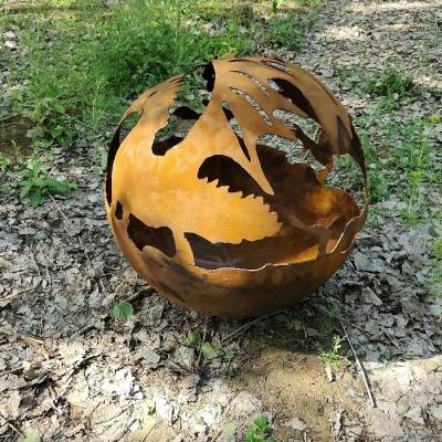China Diameter 800mm Corten Fire Pit Outdoor Thickness 6mm Wood Burning Fire Sphere for sale