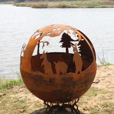 China garden decoratibe camping Rustic Red Corten Steel Sphere For Fire Pit Sphere for sale