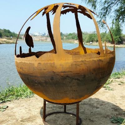 China 60cm Hnjbl Wood Burning Round Corten Fire Pit Sphere Rustic Red Or Customized for sale