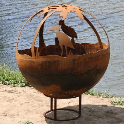 China Rustic Red 100cm Weathered Steel Fire Pit Wood Burning Heavy Duty for sale