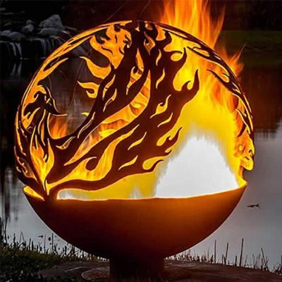China Sphere Design Corten Steel Firepits Rustic Red Or Customized Finish for sale