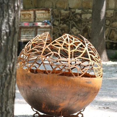 China Diámetro 1000 mm Redondo Corten de acero Fuego Pit Gran bola para el centro del jardín Pieza en venta