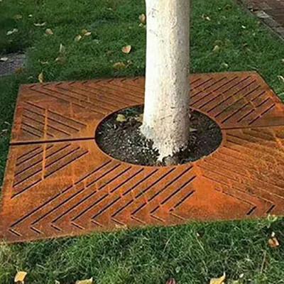 China Corten Steel Custom Tree Grate Metal Outdoor Sidewalk Trees Protection Grate Te koop