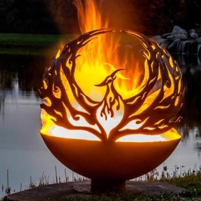China 31 Inch Corten Steel Fire Pits Garden Decor Metal Sphere Fire Pit ISO for sale