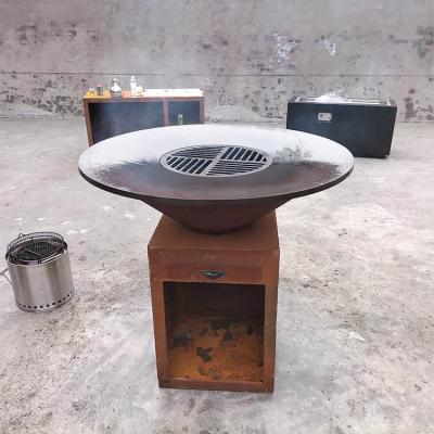 China Rusty Red Corten Steel BBQ Grill 1000mm Log Burner Barbecue fire pit and grill for sale