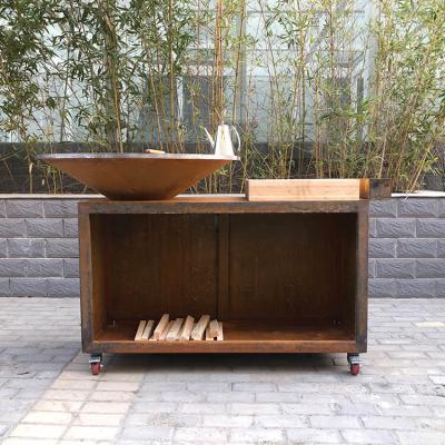 China 2-3 People 133cm Steel BBQ Grill CE Corten Charcoal Burning Bbq for sale
