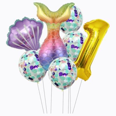 China Balloons party decorations 1st 2nd 3 th children birthday party mermaid number balloon set for sale