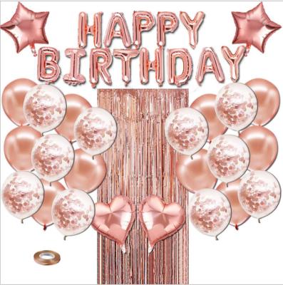 China Rose Gold Birthday Party Decoration  Happy Birthday Banner Fringe Curtain Foil Tablecloth Heart Star Foil Confetti for sale