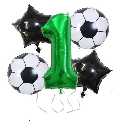 China boys birthday party decoration 5pcs Soccer Balloons Set 32Inch Foil Football Balloon Kit for 1-9th Boy Birthday Party for sale