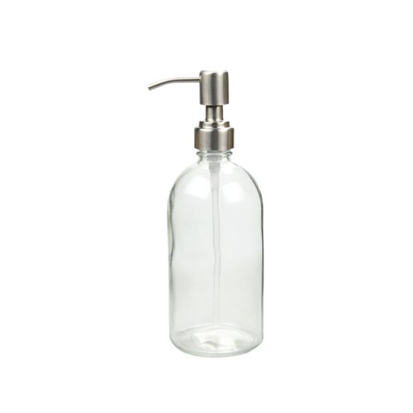 Quality Bathroom 16OZ Refillable Glass Soap Dispenser With Pump Stainless Steel for sale