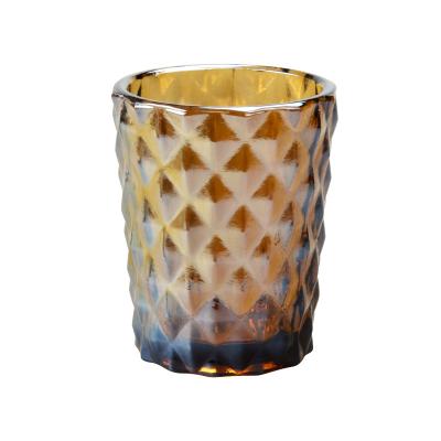 China 185ML Amber Votive Candle Holders Diamond Glass Tea Light Holders for sale