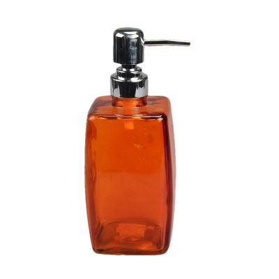 China Orange Colored Glass Bathroom Soap Dispenser 575ML Square Glass Pump Bottles for sale