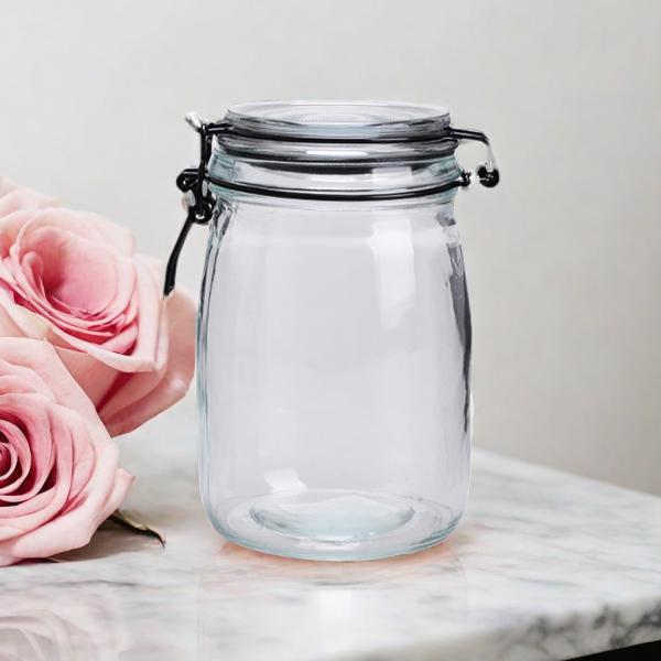 Quality Modern Empty Glass Jars Transparent Leakproof Glass Lid Canisters for sale